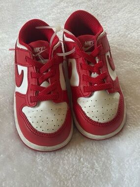 Nike Kids Red and White Lace-Up Sneakers